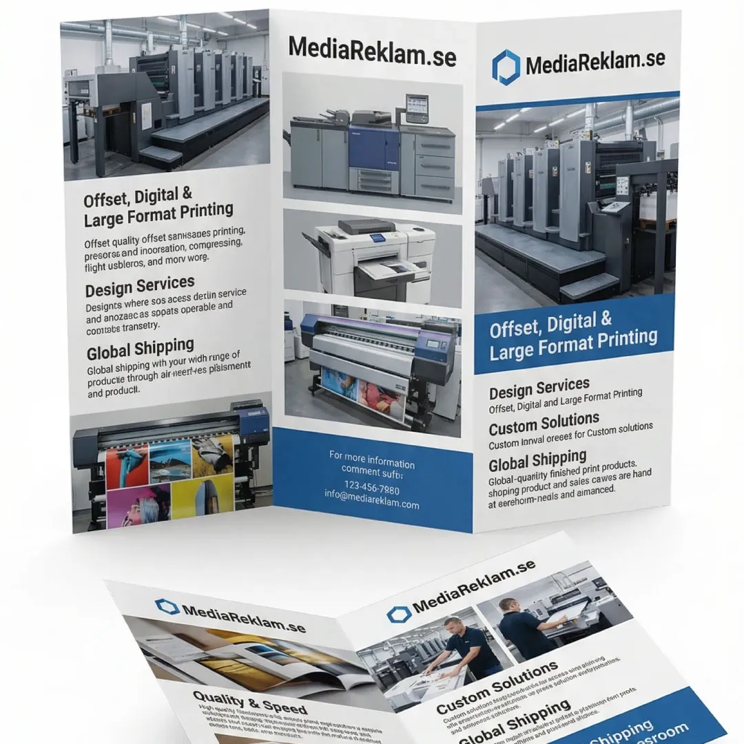 A5-flyer med matt laminering och spot-UV, klar för utdelning — MediaRelam.se.