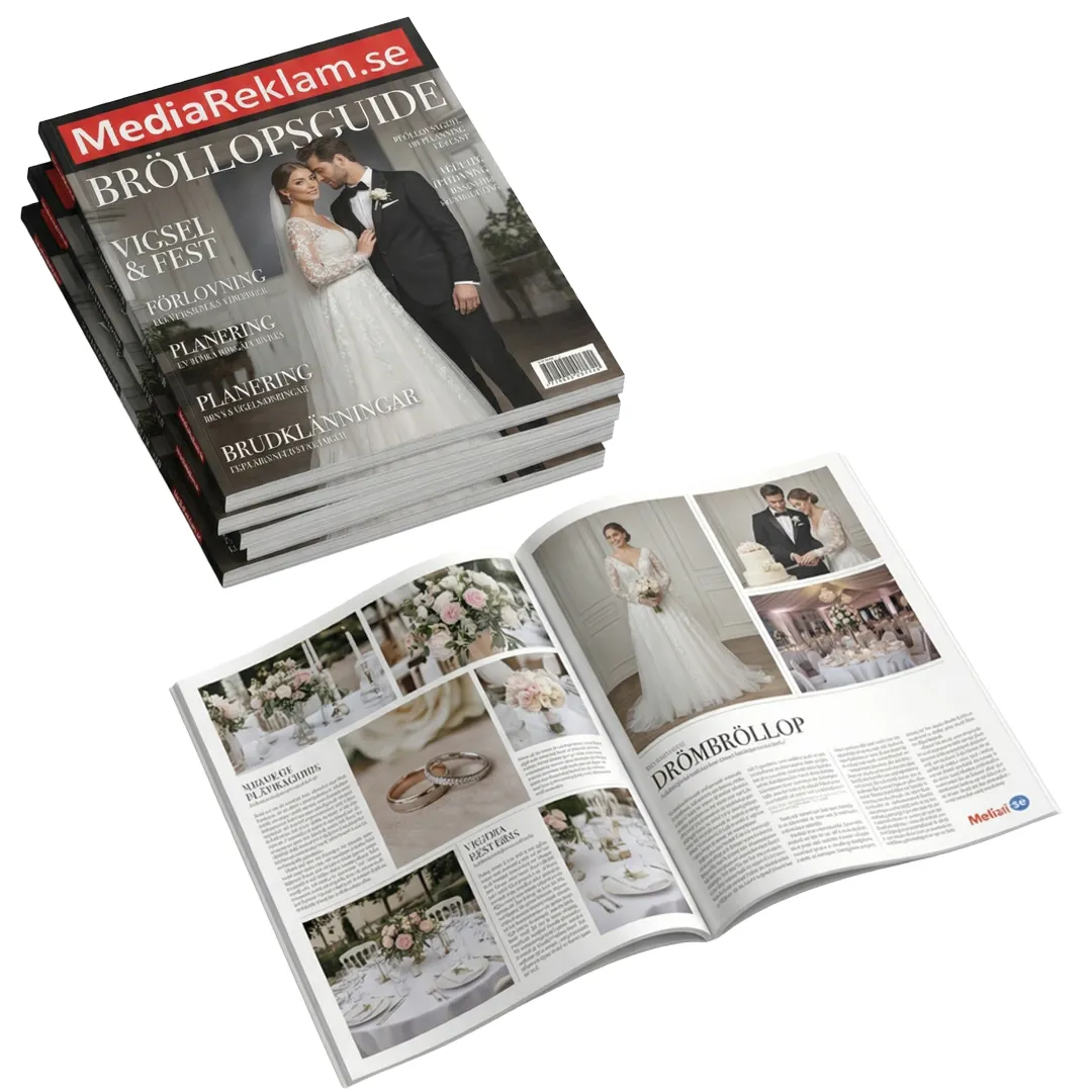 Omslag A4 för magasin med matt laminering och varmfolie – MediaRelam.se tryck magasin.