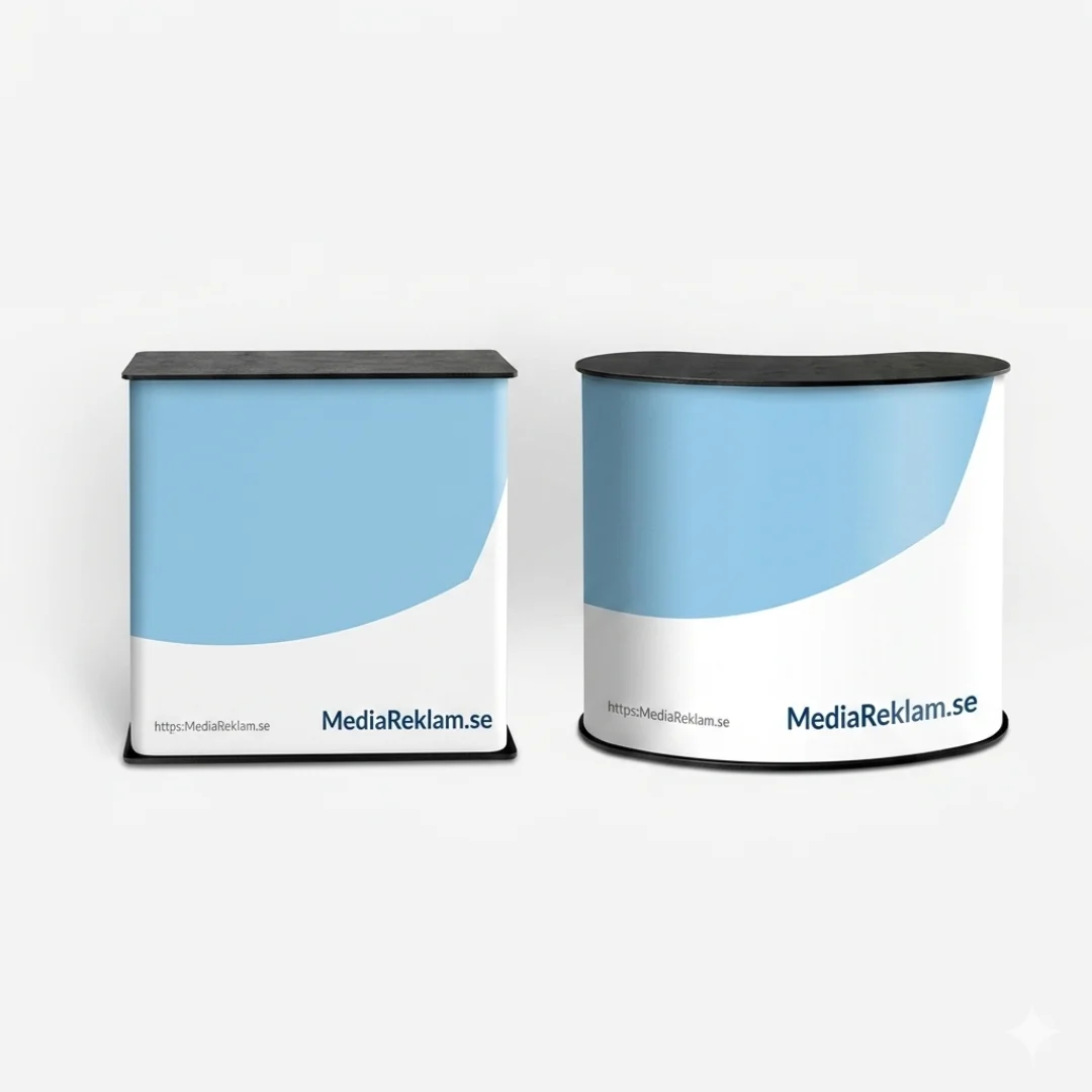 Pop Up Counter med MediaReklam.se-design för mässa och event