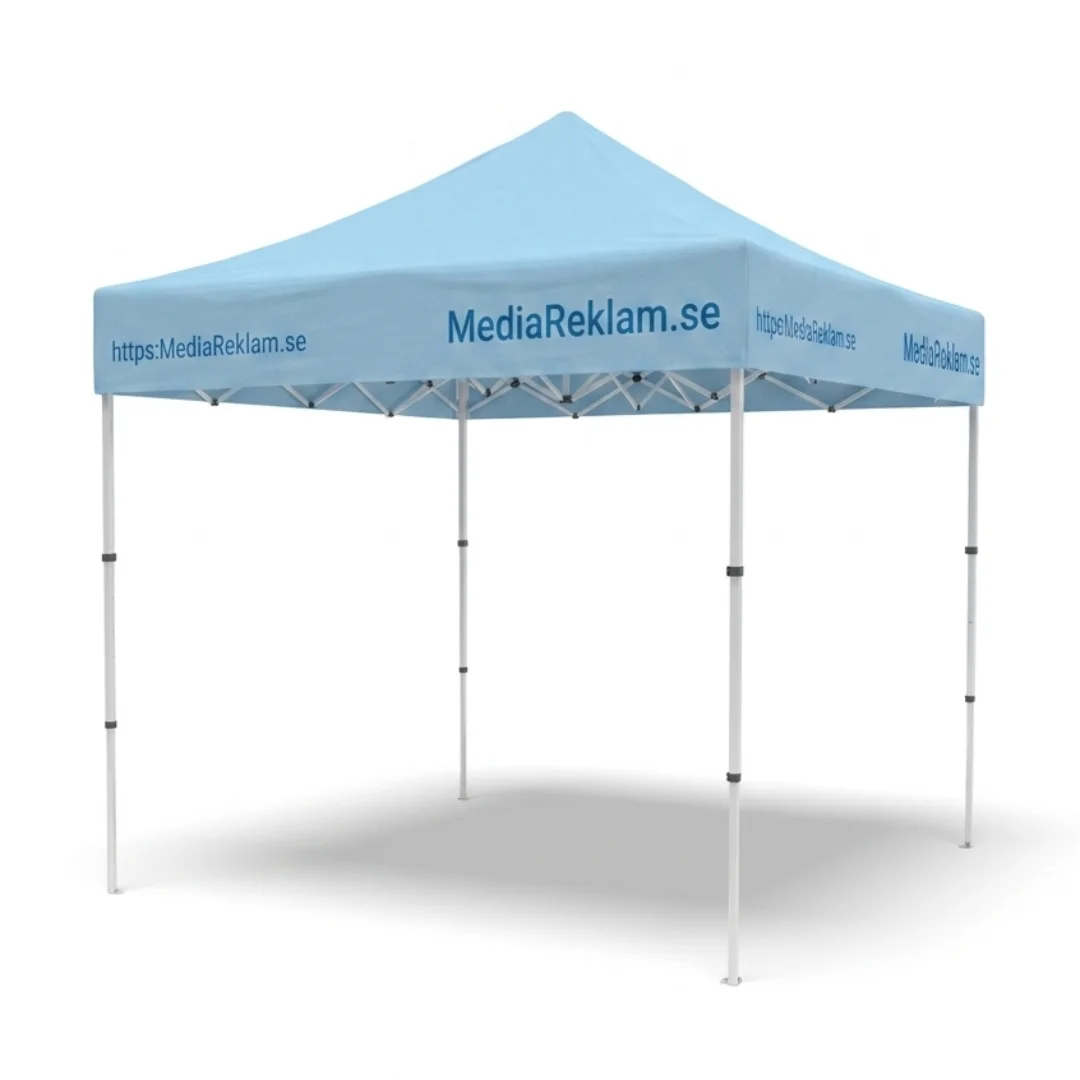 Tryckt paviljong med MediaReklam.se-logo för mässor och event